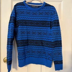 Nautica Royal Blue and Black Geometric Crewneck Sweater
